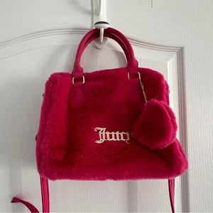 Juicy Couture Free Love Fluffy Fur Pink Satchel Purse